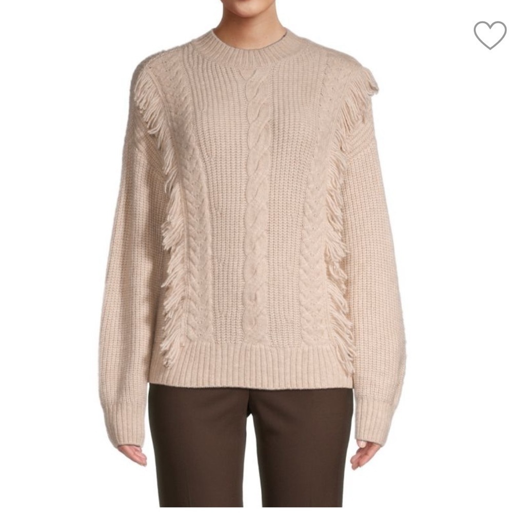 Design 365 Cable Knit Dropped Shoulder Sweater Fringe Trim Crew Size XS